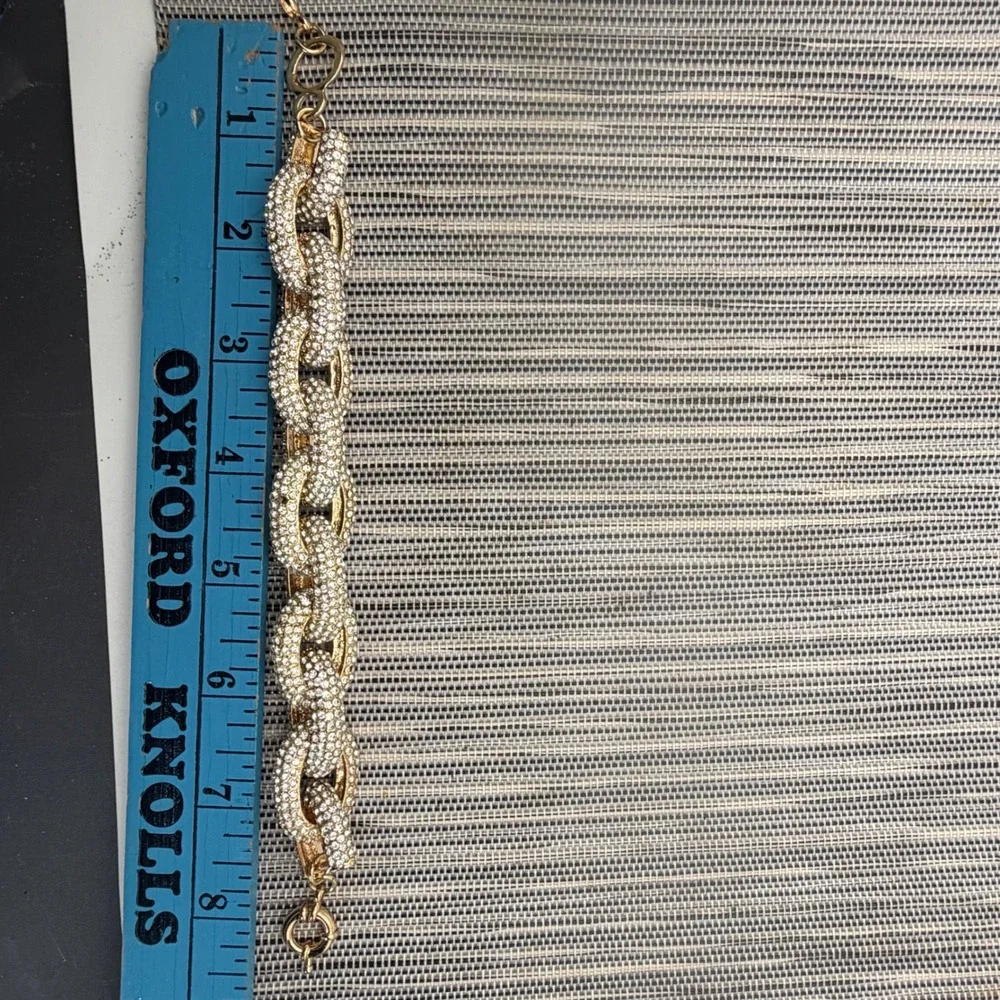 Gold Tone Pavé Crystal Chunky Curb Link Statement Bracelet 8.5in Iced Out Bling